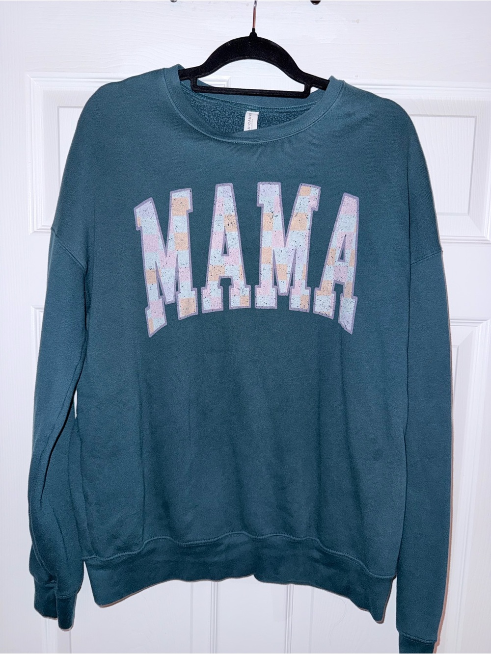 Bella Canvas Teal Crewneck Sweater with Pastel 'MAMA' Graphic